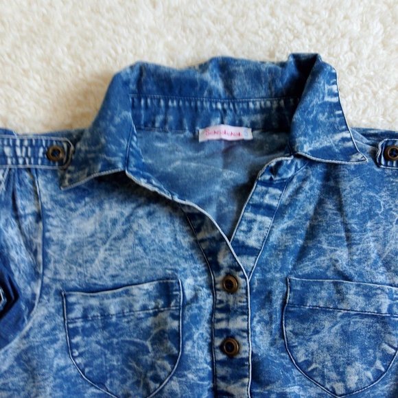 Sensational Girl's Chambray Top Pink/Blue Small 7 - Picture 2 of 4